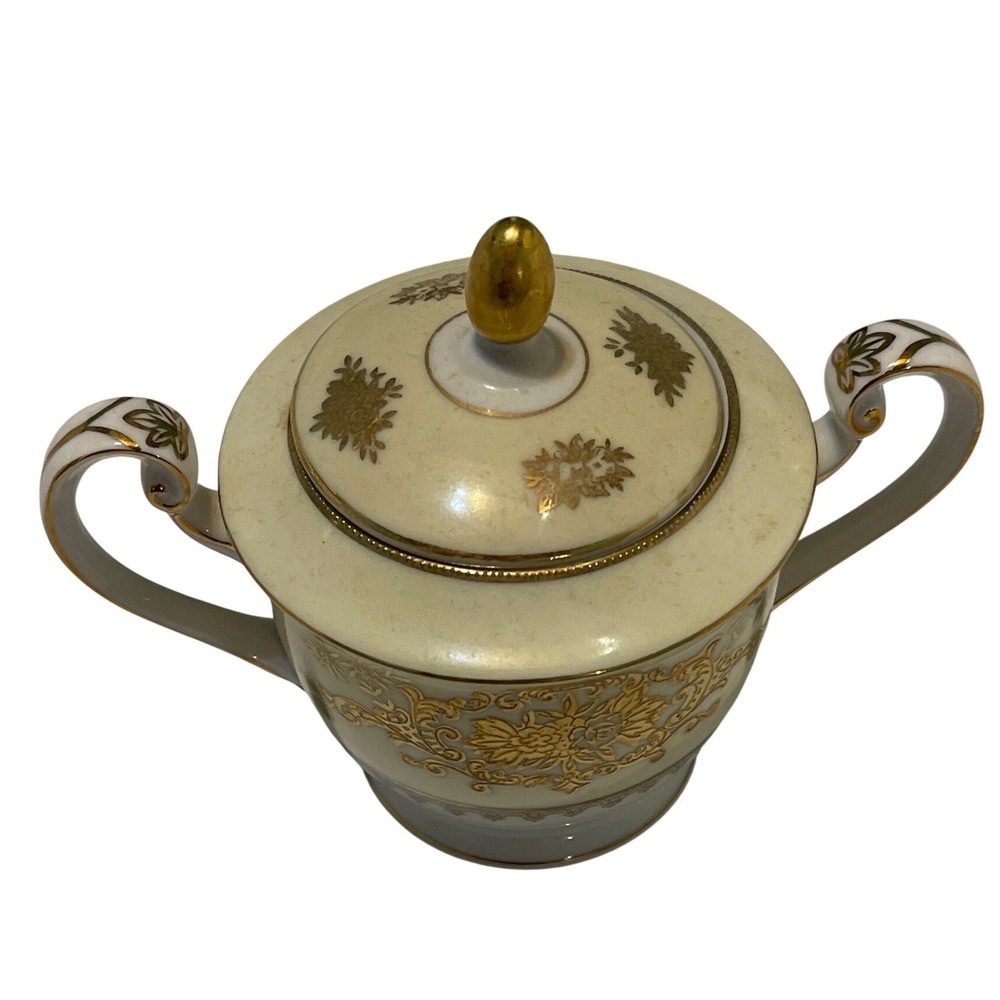 Wiss‎ China Sugar Bowl Cream White Gold Floral Porcelain Vintage Japan Tea Set
